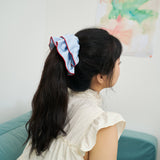 "Maxi Flower" Double-Layer Oversized Silk Scrunchie - Pastel Blue: Pastel Blue