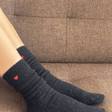 Embroidered Snow Socks (Black/Heart)