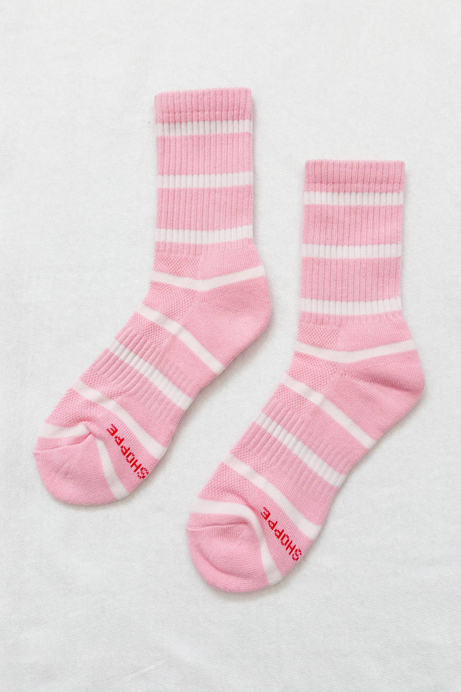 Striped Boyfriend Socks: Pink White Stripe