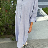 Artist Long Shirt  (Blue Pintsripe)