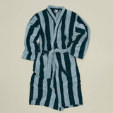 Simple Striped Terry Bathrobe- Sky/Peacock: Small