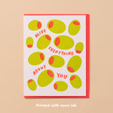 Olive Everything About You Letterpress Food Love Card- Made in USA