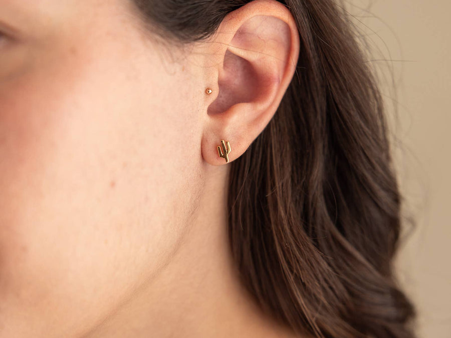 Saguaro Cactus Stud Earrings in Gold