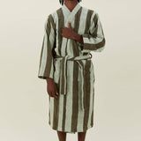 Simple Striped Terry Bathrobe- Olive/Sage: Small