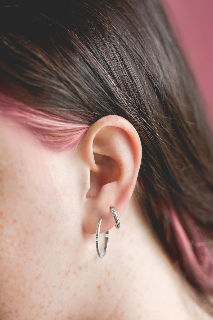 Textured Lines Hoop Earrings Sterling Silver Earring