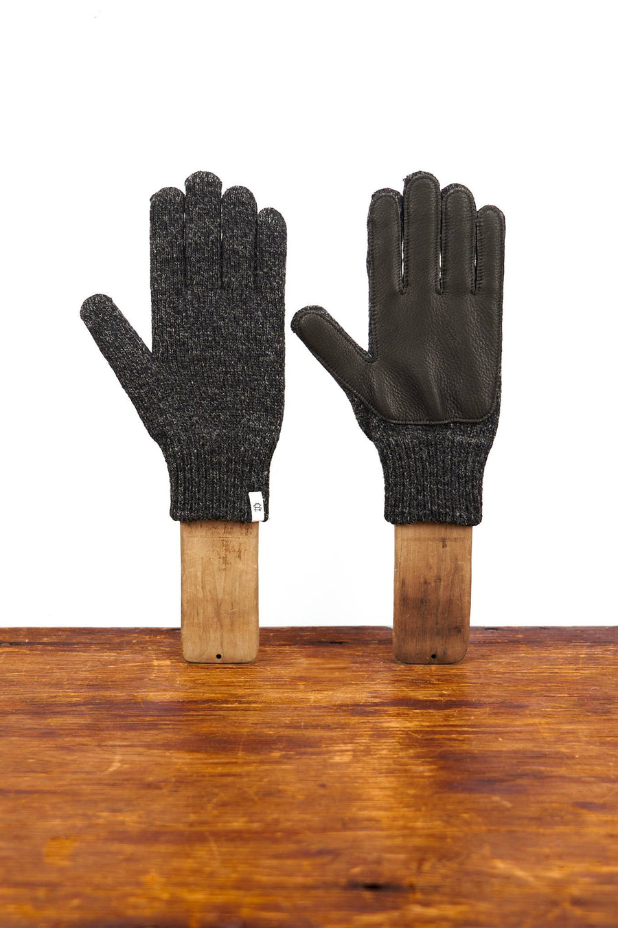 Black Melange Ragg Wool Full Glove With or Without Deer: Black Deer / Medium