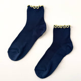 The Petite Ruffled Modal Socks (Navy/Butter)