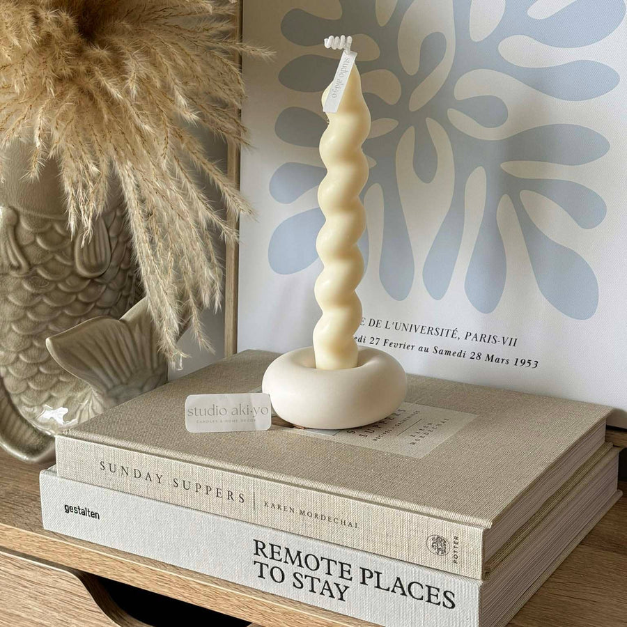 Minimalist Round Taper Candle Holder | Candlestick Holder: Light Beige