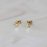 Star and Moon Studs: Gold