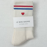 Embroidered Boyfriend Socks (Parchment + Heart)