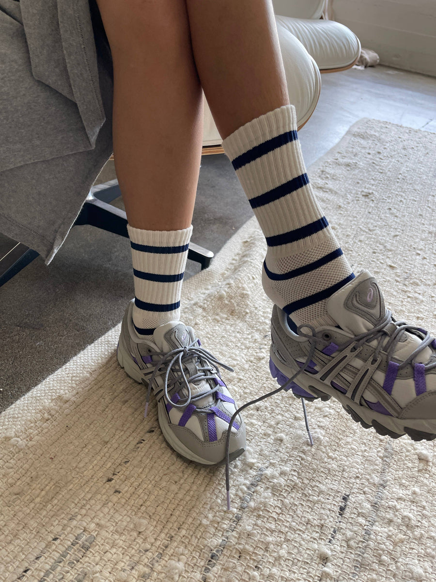 Striped Boyfriend Socks: Pink White Stripe