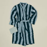 Simple Striped Terry Bathrobe- Sky/Peacock: Large