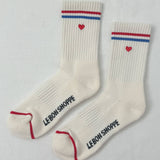 Embroidered Boyfriend Socks (Parchment + Heart)