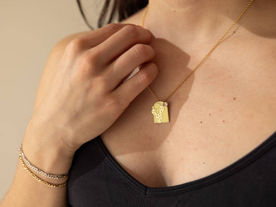 Prickly Pear Cactus Pendant Necklace in Gold: Gold Plated