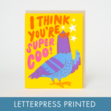 Super Coo Pigeon Love Letterpress Greeting Card by Hello!Lucky: Plastic sleeve
