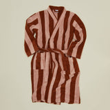 Simple Striped Terry Bathrobe- Blush/Terracotta: Small
