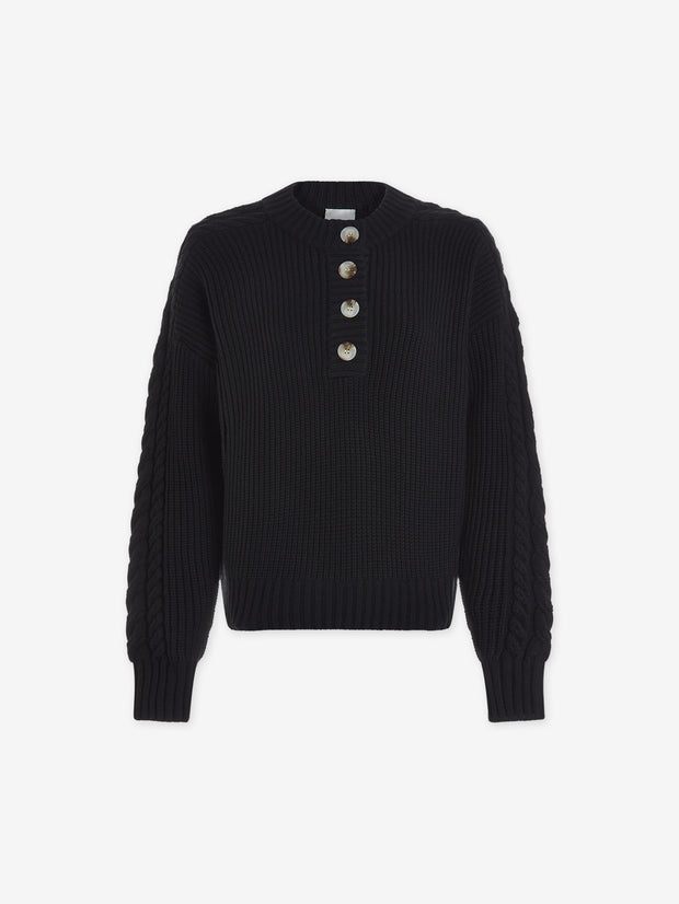 Vera Button Neck Sweater (Black)