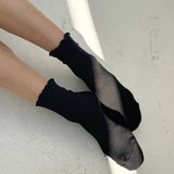 Ruffled Hugger Crew Socks  (Black/Black)