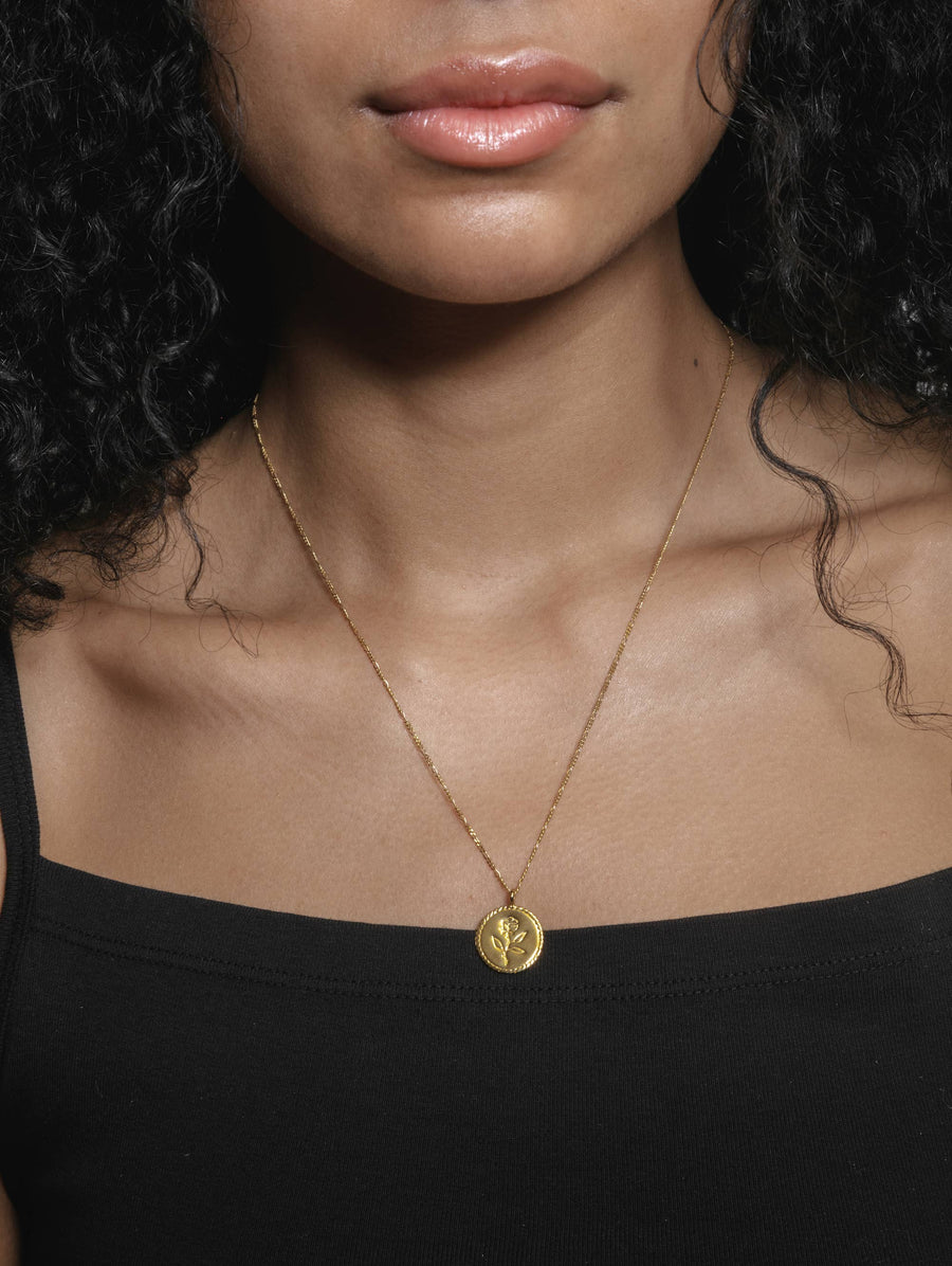 Rose Coin Necklace in Gold