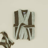Simple Striped Terry Bathrobe- Olive/Sage: Small