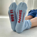 Ruffled Hugger Crew Socks  (Periwinkle/Red)