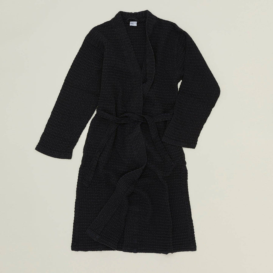 SIMPLE WAFFLE BATHROBE - BLACK: LARGE