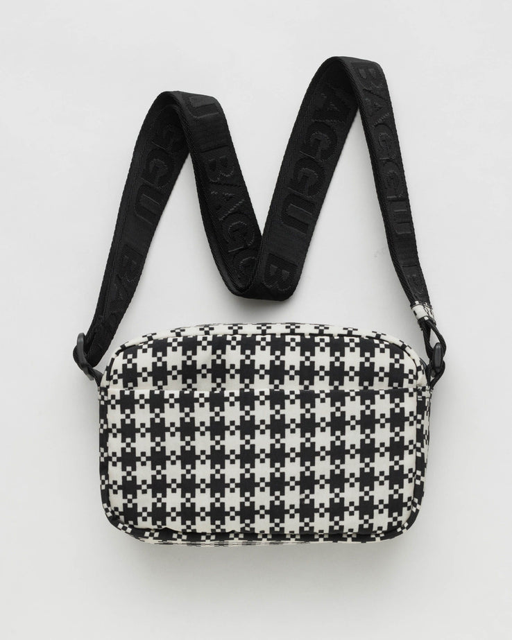 Camera Crossbody (Black and White Pixel Gingham)