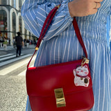 Hand-painted Lucky Cat Bag Charm & Keychain | Eco-Friendly