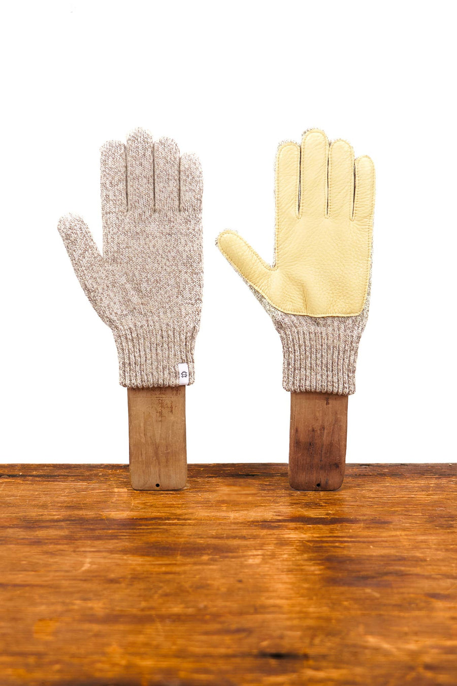 Oatmeal Melange Ragg Wool Full Glove With Or Without Deer: Natural Deer / Large