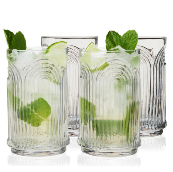 Deco Beau Crystal Highball Glasses - Set of 4