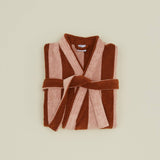 Simple Striped Terry Bathrobe- Blush/Terracotta: Small