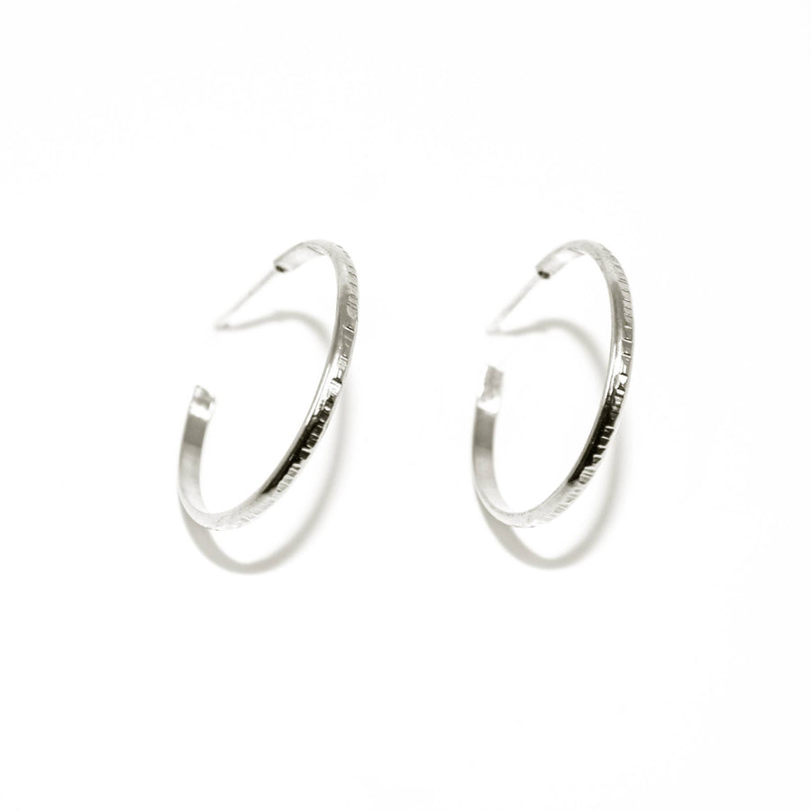 Textured Lines Hoop Earrings Sterling Silver Earring