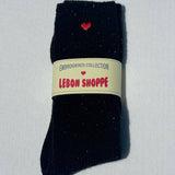 Embroidered Snow Socks (Black/Heart)