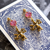 Vintage Gold Cupid & Pink Swarovski Crystal Earrings