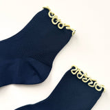 The Petite Ruffled Modal Socks (Navy/Butter)