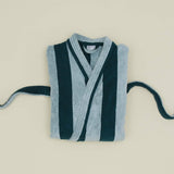 Simple Striped Terry Bathrobe- Sky/Peacock: Large