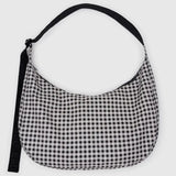 Large Nylon Crescent Bag (Black & White Gingham)