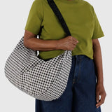 Large Nylon Crescent Bag (Black & White Gingham)