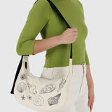 Medium Nylon Crescent Bag (Embroidered Shells)