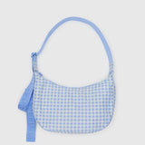 Medium Nylon Crescent Bag (Light Blue Gingham)
