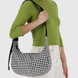Medium Nylon Crescent Bag (Black & White Gingham)