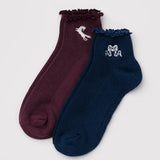 Lettuce Edge Sock Set of 2 (Mahogany & Navy Icons)