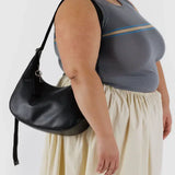 Medium Recycled Leather Crescent Bag (Black)