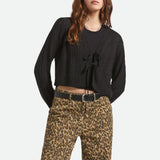 Cropped Pointelle Tie Cardigan (Black)