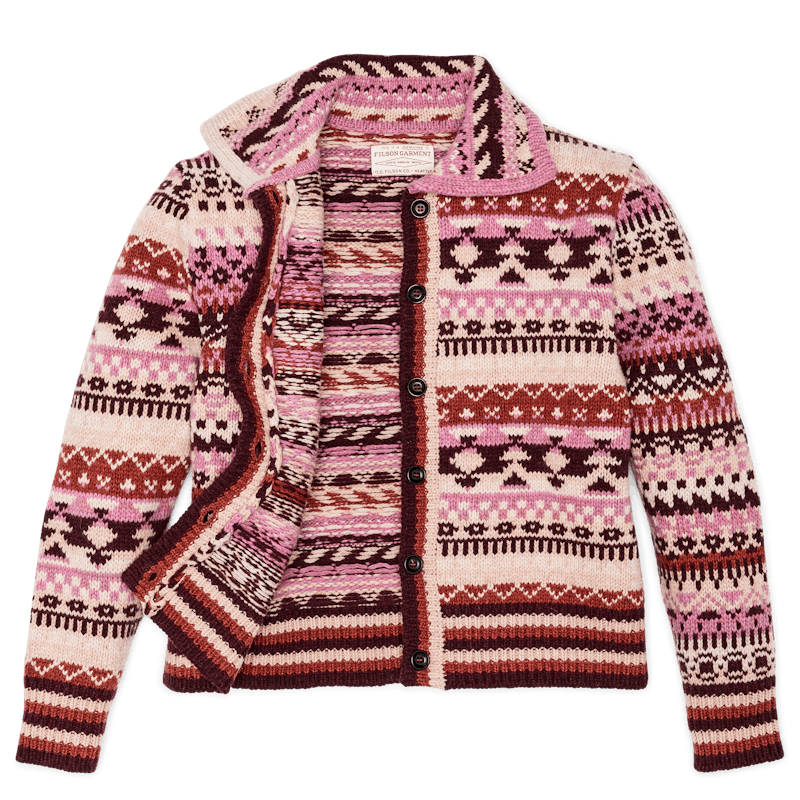 W's Fairisle Cardigan (Burgundy Cream )