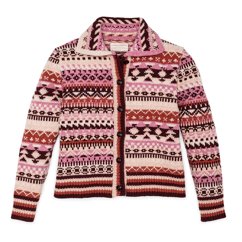 W's Fairisle Cardigan (Burgundy Cream )