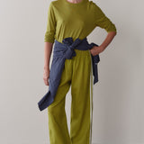 The Linen Crop Racer Stripe Pant (Pistachio)