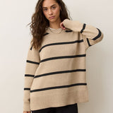 Berkley Oversized Crew Sweater (Oatmeal/Charcoal Stripe)