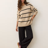 Berkley Oversized Crew Sweater (Oatmeal/Charcoal Stripe)