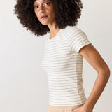 Lexi Rib Sun-In Crew Tee (Black/White Stripe)